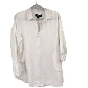 Jones & Co Womens White 100%  Linen  popover Top Size Large roll tab sleeve new